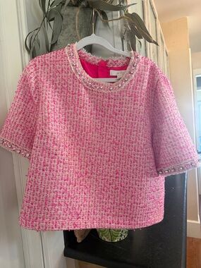 Lilly Pulitzer Pink & White Tweed Top with Rhinestone Trim